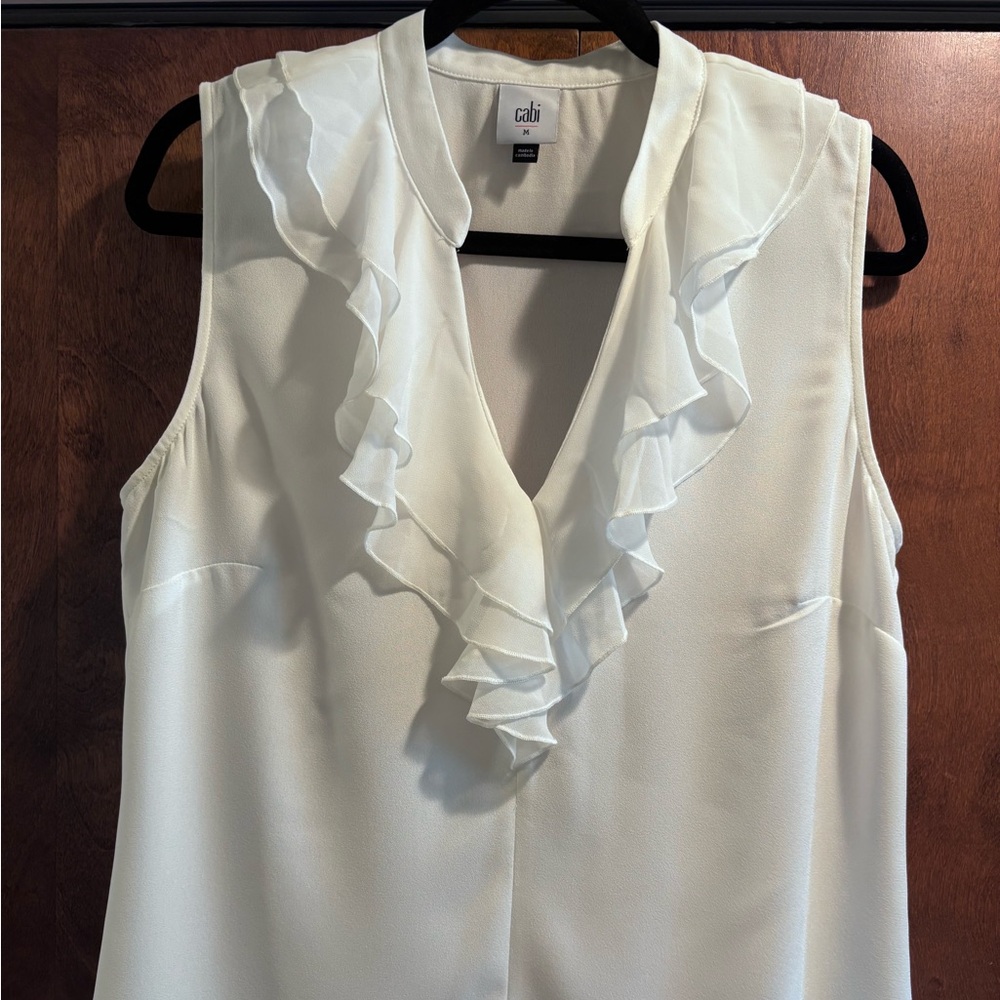 CAbi Cream Ruffle V-Neck Blouse